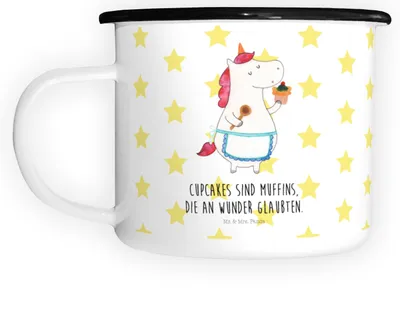 Produktbild von Mr. & Mrs. Panda Teetasse Einhorn Küche - Weiß - Geschenk, Kuchen, Einhörner, Emaille Becher, Deko, Koch, Tasse, Große, großer, Torte, Muffin, Pott