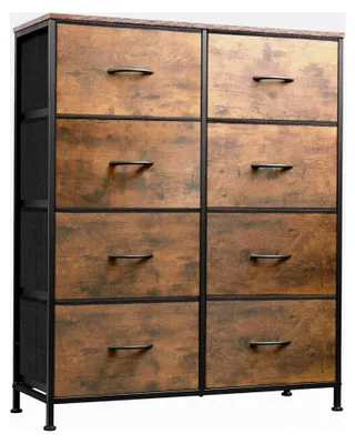 Produktbild von Kommode mit 8 Schubladen aus Stoff, Kommodenschrank für Schlafzimmer und Wohnzimmer, stabiler Stahlrahmen, Vintagebraun-Schwarz