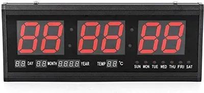 Produktbild von Czerwony zegar cyfrowy LED Cyfrowy zegar ścienny LED z kalendarzem 24-godzinnym Data Dzień Temperatura Ściana Automatyczne ściemnianie