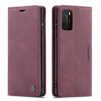 Immagine prodotto di Custodia Huawei P40, Custodia retrò in Finto cuoio, tasche per carte, chiusura magnetica, custodia con funzione stand per Huawei P40 rosso