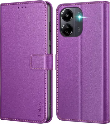 Produktbild von Handyhülle Xiaomi Redmi 13C Premium Leder Klapphülle Violett mit Kartenschlitzen Magnetverschluss Standfunktion