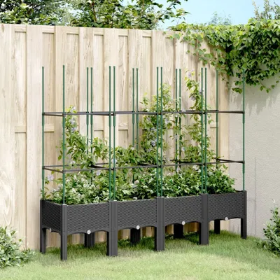 Produktbild von Design Pflanzkübel mit Rankgitter Schwarz 160x40x142,5 cm PP, Gabionen 2024 Neu