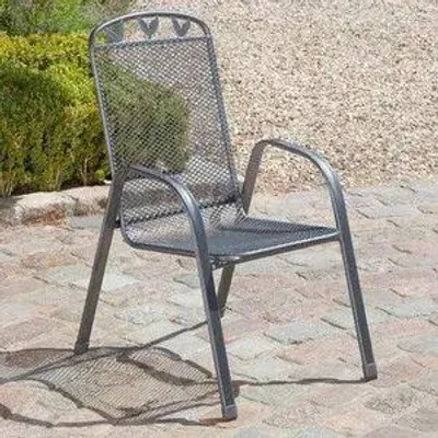 Produktbild von greemotion Gartenstühle 6er-Set mit Armlehne Toulouse Metall grau stapelbar wetterfest
