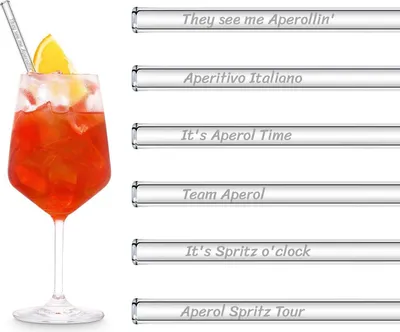 Produktbild von HALM Glasstrohhalme Aperol Spritz Geschenkset | 6 Stück gerade 20 cm lang für Aperol spritz Gläser | 6 Lustige Sprüche Cocktail Zubehör | Wiederverwendbare Glas-Trinkhalme graviert - Glasstrohalme