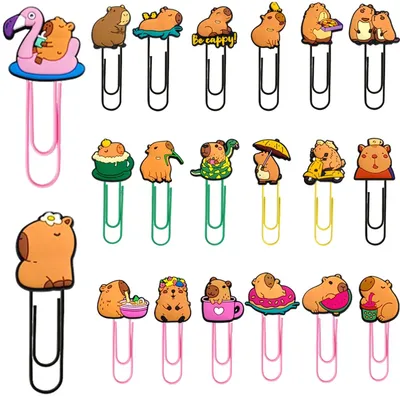 Produktbild von Set mit 20 großen, farbenfrohen Büroklammern mit Capybara-Motiv