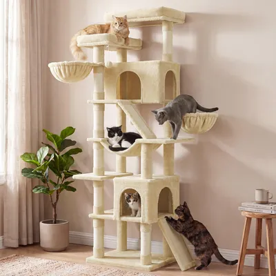 Produktbild von FEANDREA Kratzbaum XXL für Große Katzen mit 7 Ruhezonen und Sisal 55 x 45 x 206 cm Beige