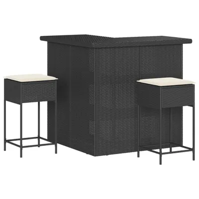 Produktbild von vidaXL 3-tlg. Gartenbar-Set mit Kissen Schwarz Poly Rattan