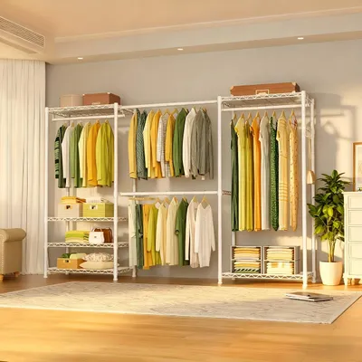 Produktbild von Freistehende Kleiderstange – Tragbarer Kleiderschrank – Offene Garderobe – Verstellbare Stange – Stahlkleiderständer
