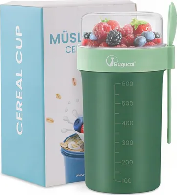 Image de Bugucat gobelet à céréales to Go 760ml gobelet à yaourt cuillère anti-fuite gobelet à céréales Cup Enfants Vert