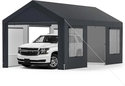 Immagine prodotto di Telo copriauto, dimensioni 595x300 cm, tenda per garage con 8 pareti laterali rimovibili, porte a rullo e finestre ventilate. Ideale come tenda per pascolo, tenda per stoccaggio, riparo per auto, copertura per garage per auto, SUV, camion, barche