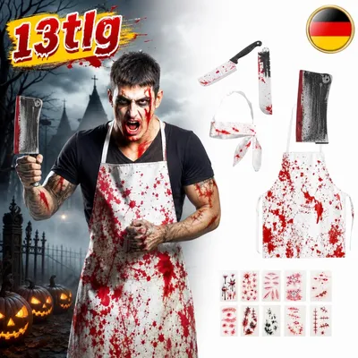 Produktbild von Halloween Metzger Kostüm Schlächter Blutige Schürze Damen Horror Messer Grusel
