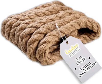 Obrázok produktu pre Creative Deco Jutové Lano | 10 m Dlhé | 30 mm Hrubé | Konopné Lano Silné a Odolné Lano | Krútená šnúra z Priadze | Prírodná Hnedá Jutová šnúra | Lano na ťahanie Lana Šnúrové Zábradlie