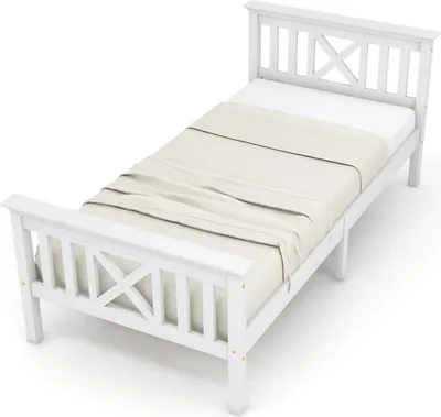 Obrázek produktu pro Dětská/samostatná postel 90 x 200 cm – rám postele – s roštem – s čelem – dřevěný rám – moderní styl – bílá barva