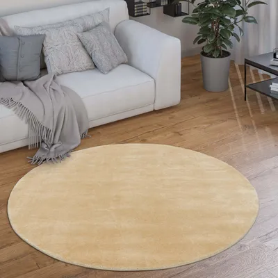 Produktbild von Waschbarer Teppich Wohnzimmer Kurzflor Einfarbiger Moderner Stil Weich Beige Grösse 80 cm Rund