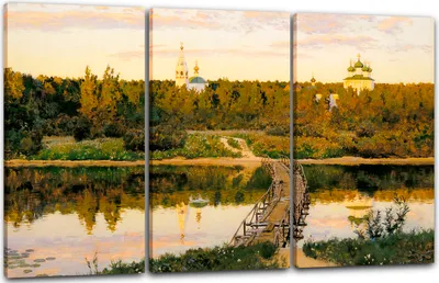Produktbild von Leinwandbild 3-teilig (120x80cm): Issac Levitan - Tihaya Obitel, echter Holz-Keilrahmen inkl. Aufhänger, handgefertigt in Deutschland