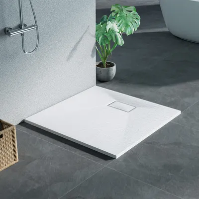 Produktbild von Heilmetz Duschwanne 80x80cm Duschtasse Steinoptik Rutschfeste Extraflach Langlebigem SMC Weiß Quadratisch Brausetasse