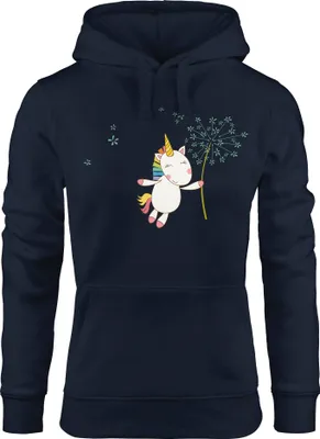 Produktbild von Kapuzen-Pullover Damen Einhorn mit Pusteblume Unicorn with Dandelion Hoodie Moonworks® navy M