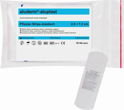 Produktbild von SÖHNGEN® 1009179 aluderm®-aluplast Pflaster-Stripes - elastisch, 2,5x7,2 cm, 50 Stück