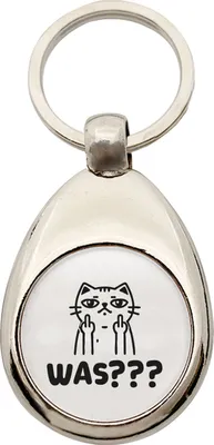 Produktbild von Huuraa Schlüsselanhänger Was? grimmige Katze Metall Schlüsselring Einkaufswagenchip Geschenkidee