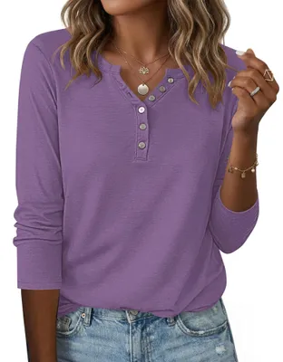 Immagine prodotto di Maglia a maniche lunghe con scollo a V, stile Henley, marca Damen, colore lilla, taglia M