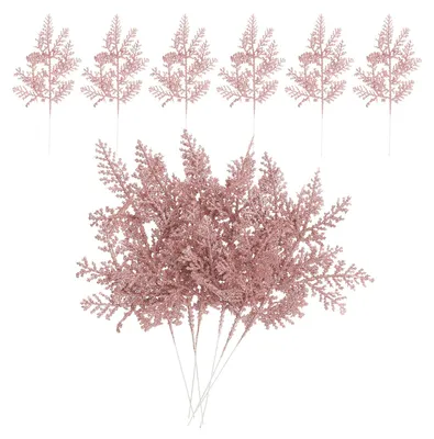 Künstliche Tannenzweige, 24 Stück, 25,5 cm, Glitzer, Rosa