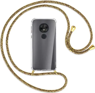 Produktbild von Handykette Backcover-Schutzhülle mit Band (Metall goldfarben) für Motorola Moto G7 Play - braun+beige