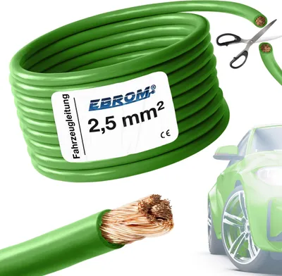 Produktbild von 15 Meter EBROM FLRY 2,5mm2 Fahrzeugleitung - KFZ Leitung - Farbe: grün - Querschnitt 2,5 mm² (mm2) flexibel 90 ± 5 Shore 99,99% Kupfer Mantel PVC FLRy