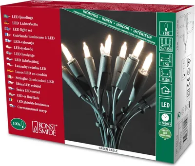 Image de Konstsmide 6304-100 LED Minilichterkette / für Innen (IP20) 230V Innen / 100 warme weiße Dioden / grünes Kabel