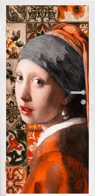 Produktbild von MuchoWow® Türtapete Selbstklebende Türfolie Mädchen mit Perlenohrring - Kacheln - Vermeer 95x235 cm Türposter Türaufkleber Klebefolie Türklebefolie - XXL-Poster - Türtapeten - Türplakaten
