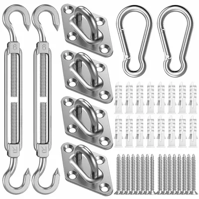 Image de Kit de montage pour voile d'ombrage, comprenant 40 accessoires en acier inoxydable