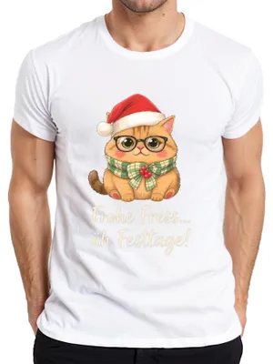 Obrázok produktu pre Happy Holidays Christmas Cat Funny Gift Cute pánske tričko, biele, L