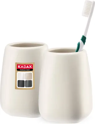 Produktbild von KADAX Keramik Badezimmer Cup "Palmi", Zahnbürstenhalter Zahnbürste, Zahnpasta, Weiß, 2 Stück