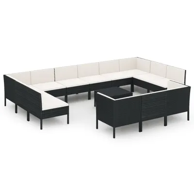 Immagine prodotto di set da salotto da giardino da 14 pezzi con cuscini in poly rattan nero