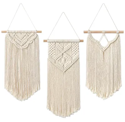 Produktbild von Wandbehang Wandteppich Makramee-Wandbehang - Handgeknüpft - Boho - 3 Stück - Quasten