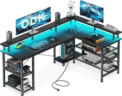 Image de ODK Gaming Table LED USB Bureau noir 150×102cm