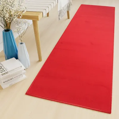 Image de Tapis de passage au mètre Pont Salon Chambre à coucher Tapis à poils courts Moderne Design Chiné Rouge Oekotex 70 x 660