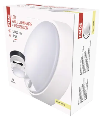 LED svítidlo ZURI s pohybovým čidlem, 22 cm, 14 W, teplá bílá, IP54