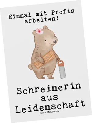 Produktbild von Mr. & Mrs. Panda Postkarte Schreinerin Leidenschaft - Weiß - Geschenk, Grußkarte, Ansichtskarte, Ansichtskarten, Postkarten, bildkarte