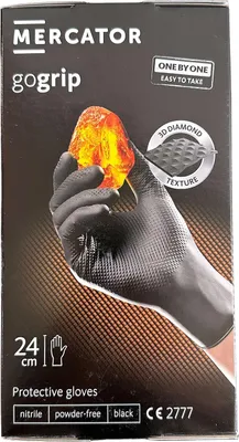 Immagine prodotto di Guanti monouso in nitrile, extra resistenti, no polvere, no lattice, per meccanici, tatuatori, ristorazione, guanti da lavoro professionali, neri, taglia XL,Premium Mercator GoGrip One by One,set 100 pezzi