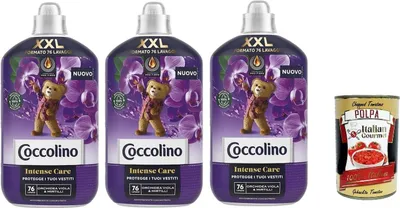 Produktbild von Coccolino XXL Ammorbidente Concentrato Lila Orchidee und Blaubeeren, Konzentrierter Weichspüler, 76 Wäschen, 3x 1750ml + Italian Gourmet polpa 400g