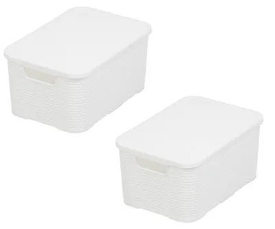 Productafbeelding van BranQ - Set van 2 manden met deksel, rattan design, maat M, 19 liter