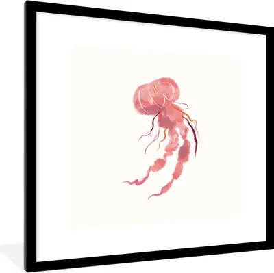 Produktbild von MuchoWow® MuchoWow® Gerahmtes Poster Qualle - Rosa - Aquarell 40x40 cm - Poster mit zchwarzem Bilderrahmen - Poster - Plakat im Rahmen