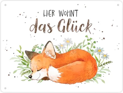 Produktbild von Fuchs Metallschild XL in 21x28 cm in weiß mit Spruch Hier wohnt das Glück