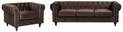Produktbild von BELIANI Sofa Set Dunkelbraun Samtstoff Sitzgruppe Chesterfield Stil Glamourös Wohnzimmer Salon