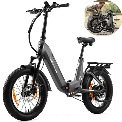 Image de Vélo électrique pour adultes - VTT pliant à pneus larges (51 cm) - Batterie lithium 48V 15Ah - Moteur arrière 250W - Freins à disque hydrauliques - Fourche à suspension - Autonomie jusqu'à 120 km