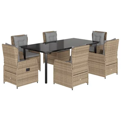 Produktbild von vidaXL 7-tlg. Garten-Essgruppe mit Kissen Beige Poly Rattan