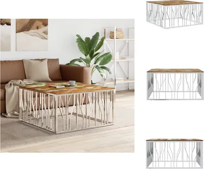 Produktbild von vidaXL Couchtisch Silbern Edelstahl und Altholz Massiv -  Couchtische