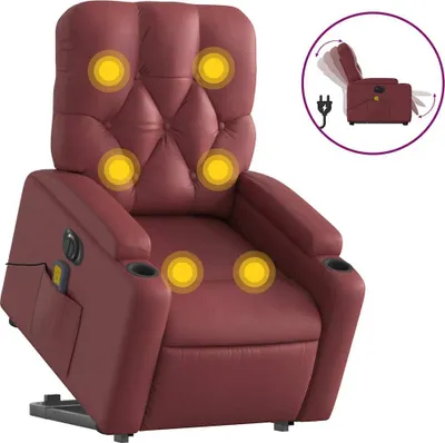 Image de vidaXL Fauteuil de massage avec releveur électrique vin rouge similicuir