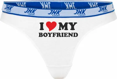 Produktbild von Damen Thong Slip - Boxer-0071-woman-white-v-L - weiß - L - vorn - I love my Boyfriend - lustiges Motiv - Spruch - Unterwäsche - Unterhose - Freizeit - lustig
