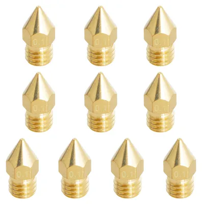 10x M6 Extruderdüse 1,75 mm, 0,1 mm, Messing für 3D-Drucker